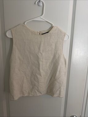Theory Cream Tweed Cropped Sleeveless Shell Top Size S